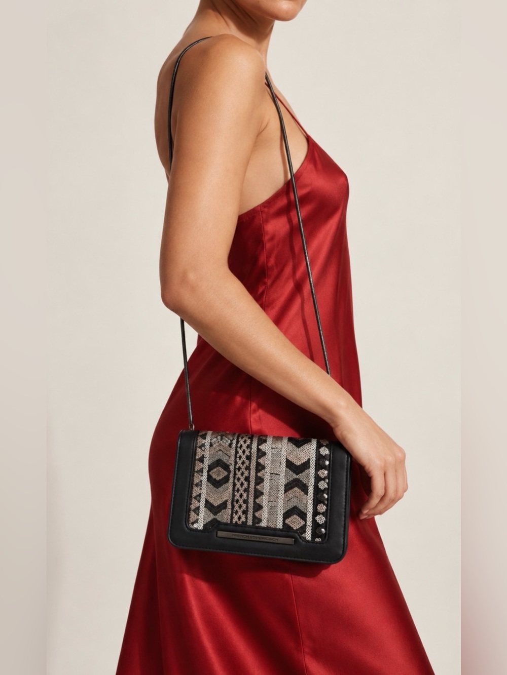 French Connection Black Sequins Geometric Crossbody Bag or Clutch NWT